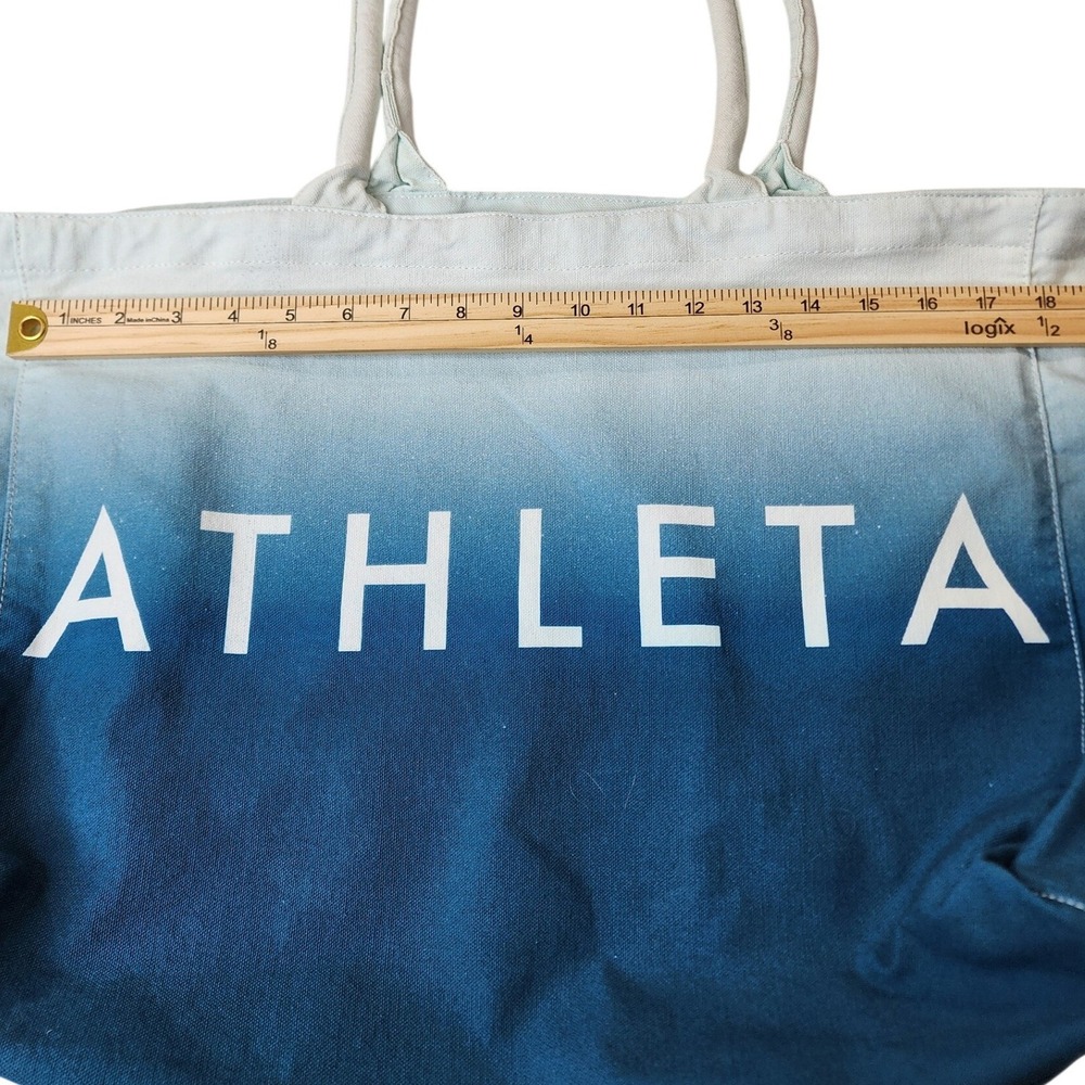 Athleta Tote Bag Blue Ombre Canvas Logo Beach‎ Yoga Athleisure Weekend Shopping - Picture 3 of 7